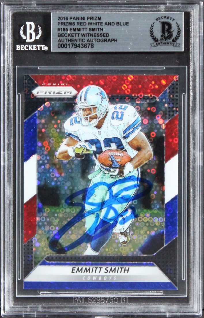 Emmitt Smith Signed 2016 Panini Prizm RWB #185 Card Beckett Authenticated (1 of 2)