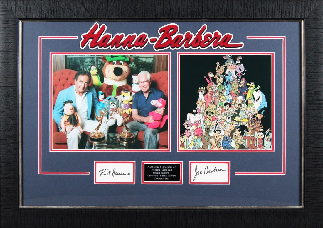 Bill Hannah Joe Barbera Signed Framed Photograph BAS Certified: Bill Hannah Joe Barbera Signed Framed Photograph BAS Certified Celebrate the legacy of animation with this authentic signed framed display featuring the signatures of Bill Hannah and Joe Barbera. This
