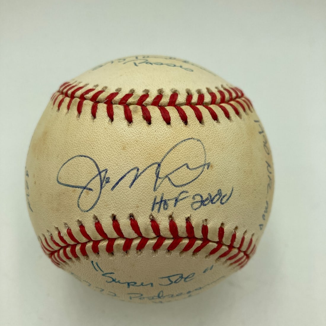 Joe Montana Signed Career Stat Baseball with Reggie Jackson COA (1 of 11)