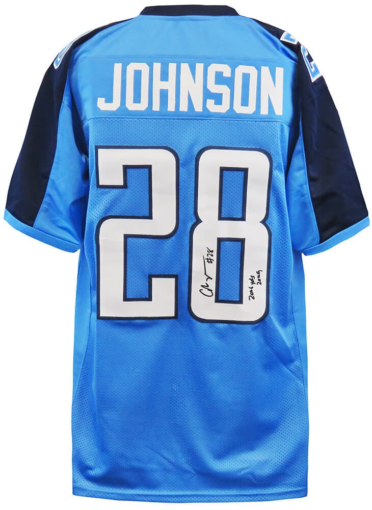 Chris Johnson Signed Titans Jersey Blue Custom 2006 Yds Inscription COA (1 of 1)
