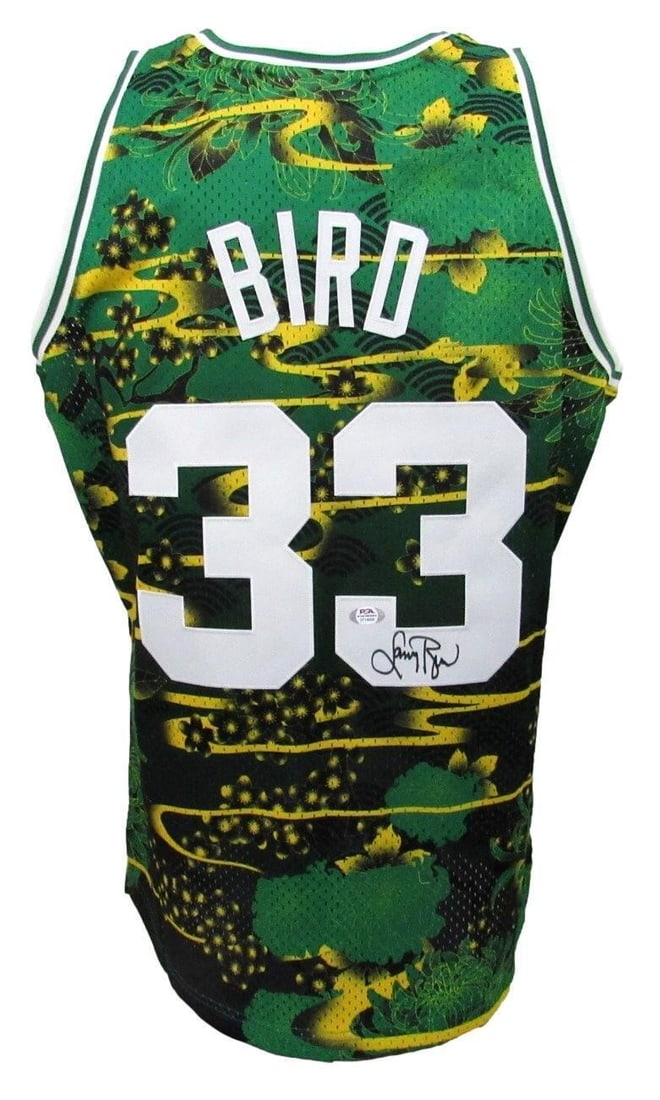 Larry Bird Autographed Green Mitchell & Ness Jersey PSA/DNA NBA Celtics: Larry Bird Autographed Green Mitchell & Ness Jersey PSA/DNA NBA Celtics This is a Larry Bird autographed green Mitchell & Ness 1985-86 HWC Swingman basketball jersey, representing the Boston Celtics.