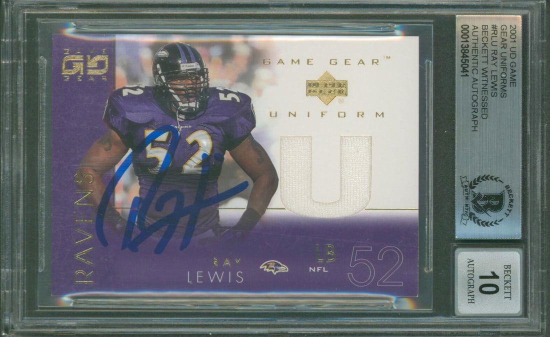 Ray Lewis Signed 2001 UD Game Gear Uniforms #RLU Card Gem Mint 10 Beckett (1 of 2)