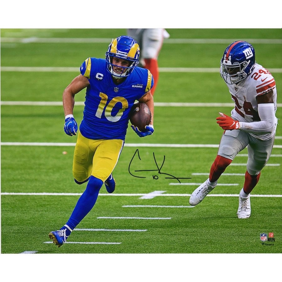Cooper Kupp Autographed 16x20 Photo Los Angeles Rams Fanatics Authentic: Cooper Kupp Autographed 16x20 Photo Los Angeles Rams Fanatics Authentic This is an original 16x20 photo autographed by Cooper Kupp, a standout player for the Los Angeles Rams. The autograph has been a