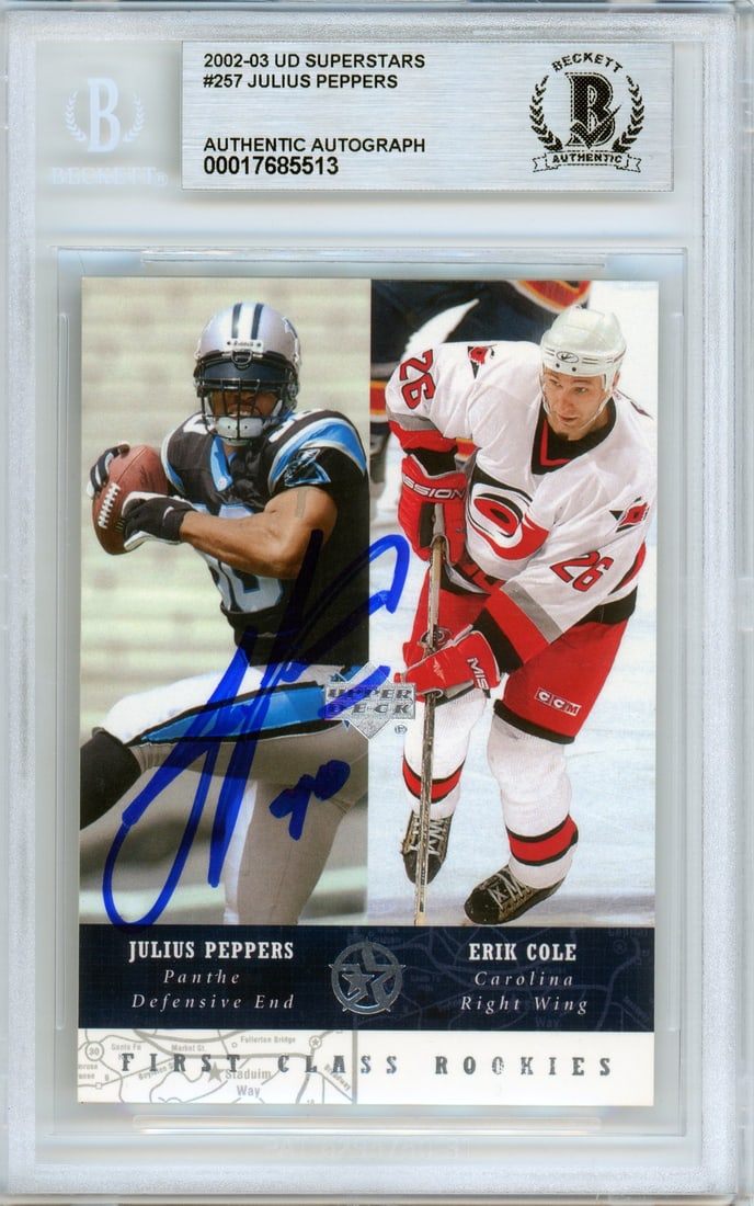2002-03 UD Superstars Julius Peppers RC Autographed Card BGS (1 of 2)