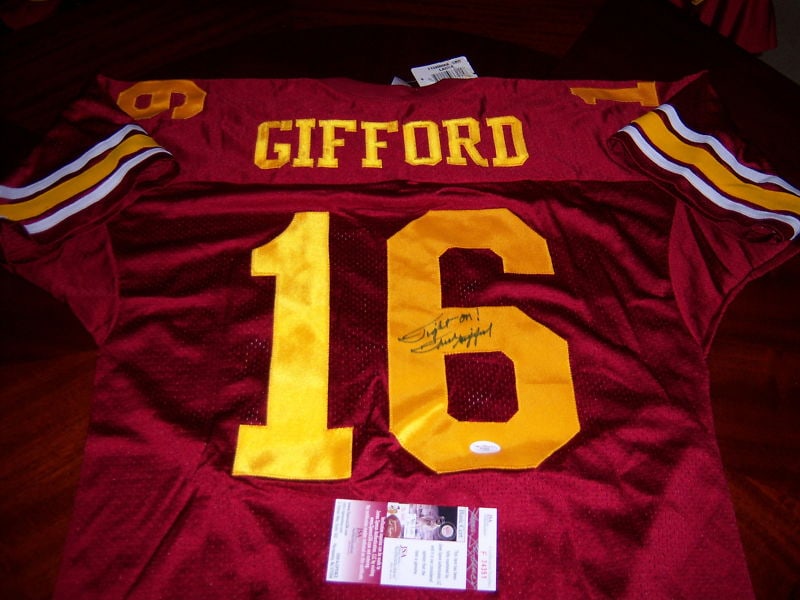 Frank Gifford USC Trojans Signed Russell Jersey with JSA COA: Frank Gifford USC Trojans Signed Russell Jersey with JSA COA This is an official licensed Russell jersey signed by Frank Gifford, commemorating his legacy with the USC Trojans and his Hall of Fame car