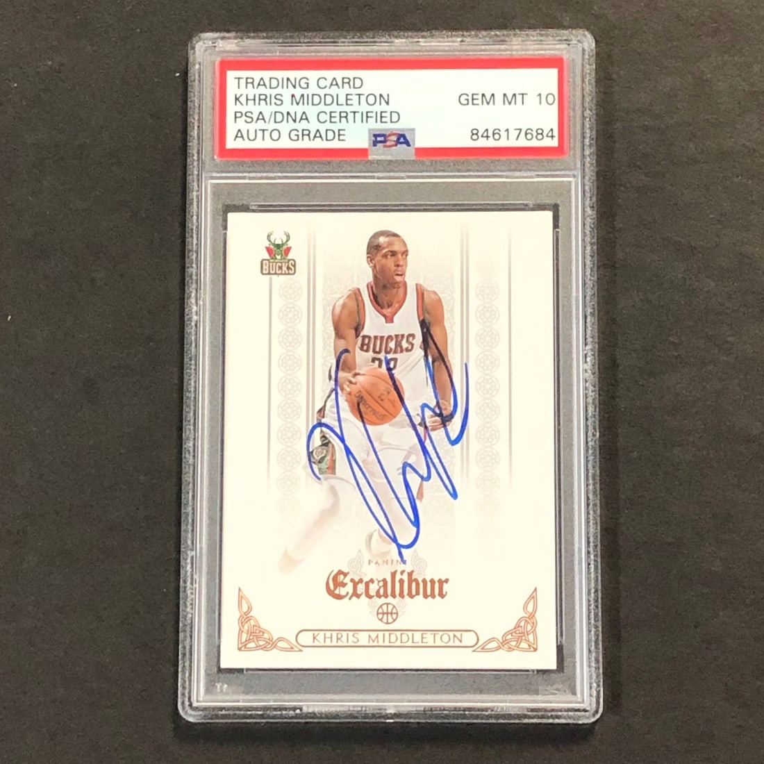 2014-15 Panini Excalibur #22 Khris Middleton Signed Card PSA/DNA (1 of 2)