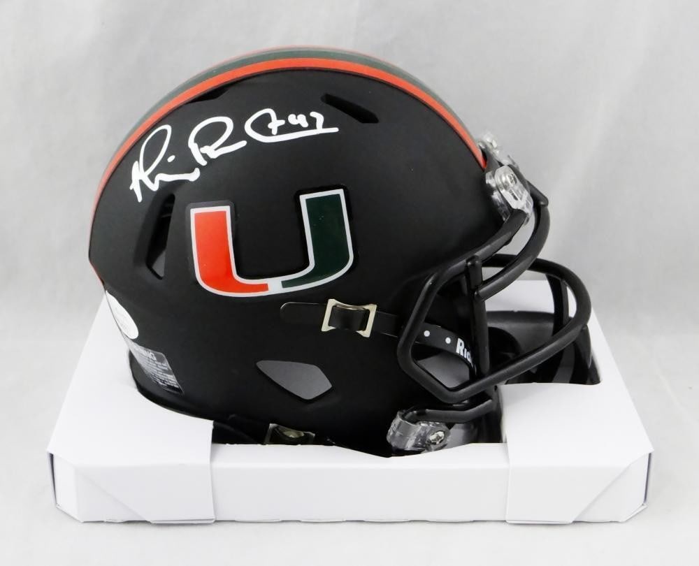 Black Miami Hurricanes Mini Helmet Signed by Michael Irvin JSA Authenticated: Black Miami Hurricanes Mini Helmet Signed by Michael Irvin JSA Authenticated This pre-owned Miami Hurricanes black Speed mini helmet features the autograph of Michael Irvin. The signature is authentic
