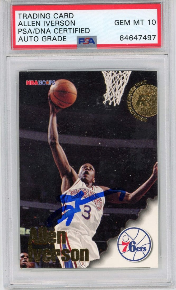 1996 NBA Hoops Allen Iverson Autographed Rookie Card PSA 10 (1 of 2)