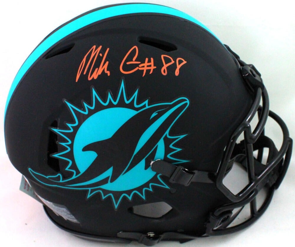 Mike Gesicki Signed Miami Dolphins Eclipse Speed Helmet Beckett Authenticated: Mike Gesicki Signed Miami Dolphins Eclipse Speed Helmet Beckett Authenticated This authentic Eclipse Speed full-size helmet features the signature of Mike Gesicki, a notable player for the Miami Dolph