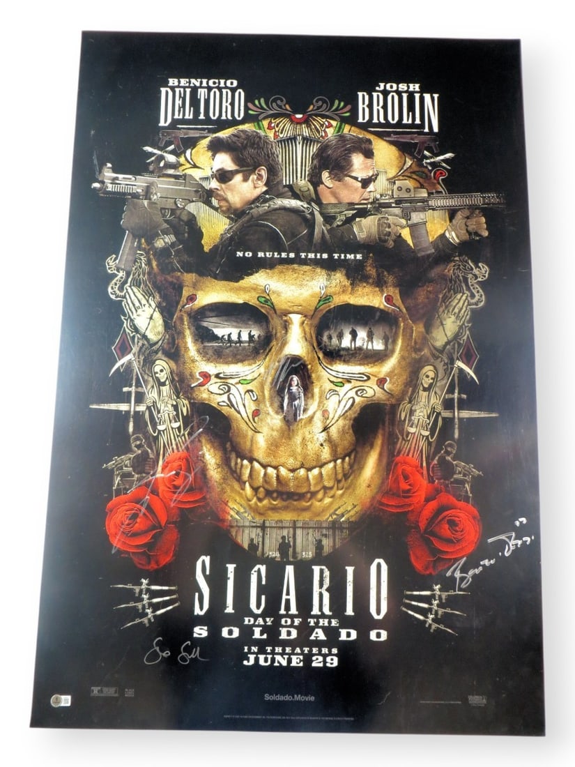 Sicario Day of Soldado Signed Poster 27x40 Del Toro Brolin Merced Beckett Authenticated: Sicario Day of Soldado Signed Poster 27x40 Del Toro Brolin Merced Beckett Authenticated This original 27x40 poster of "Sicario: Day of the Soldado" is a must-have for fans and collectors alike. Authen