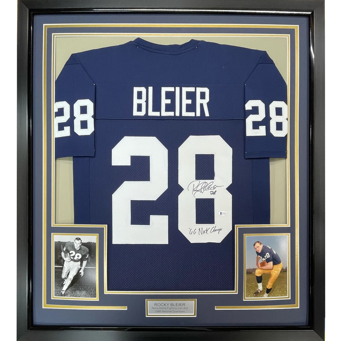 Framed Autographed Rocky Bleier Notre Dame Jersey 1966 Champs JSA COA: Framed Autographed Rocky Bleier Notre Dame Jersey 1966 Champs JSA COA Celebrate the legacy of Rocky Bleier with this framed and autographed blue jersey, commemorating the 1966 National Championship. T
