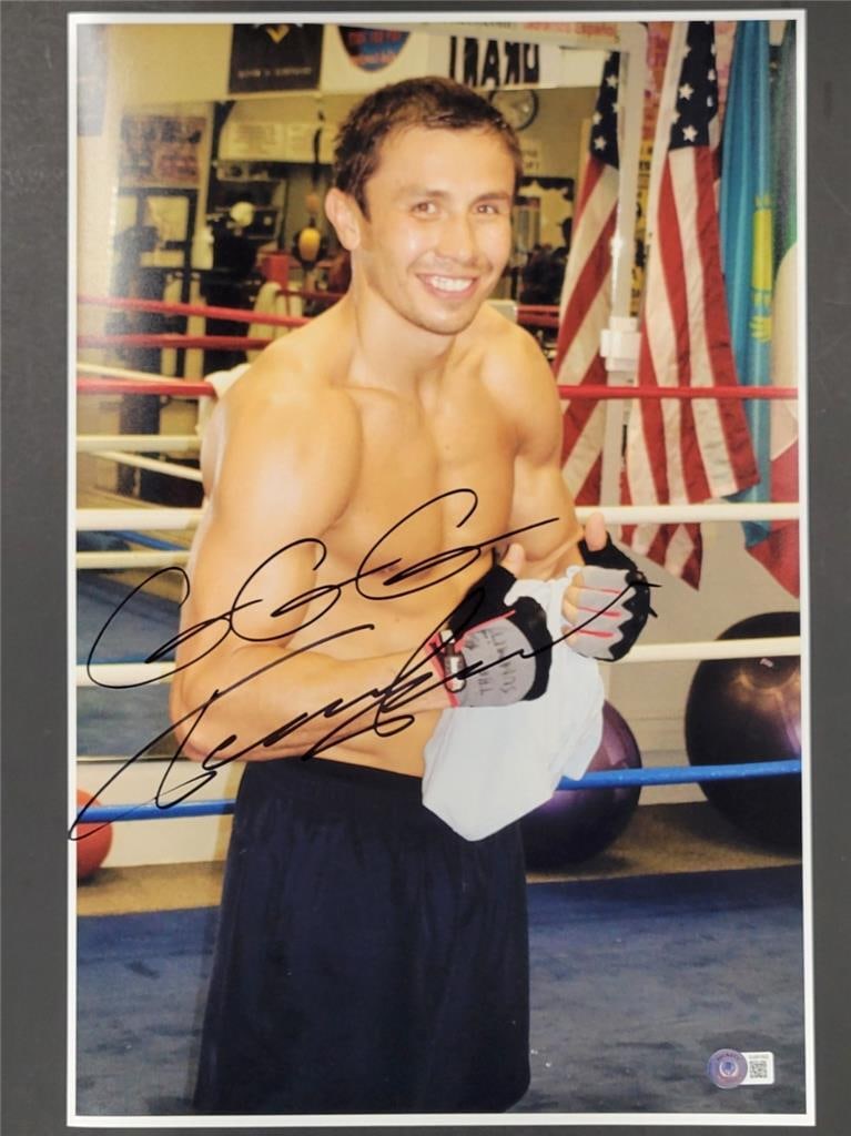 Gennady Golovkin Signed 12x18 Boxing Photo with BAS Authentication: Gennady Golovkin Signed 12x18 Boxing Photo with BAS Authentication This striking 12x18 photo captures Gennady Golovkin, also known as GGG, in action, showcasing his prowess in the boxing ring. The pho