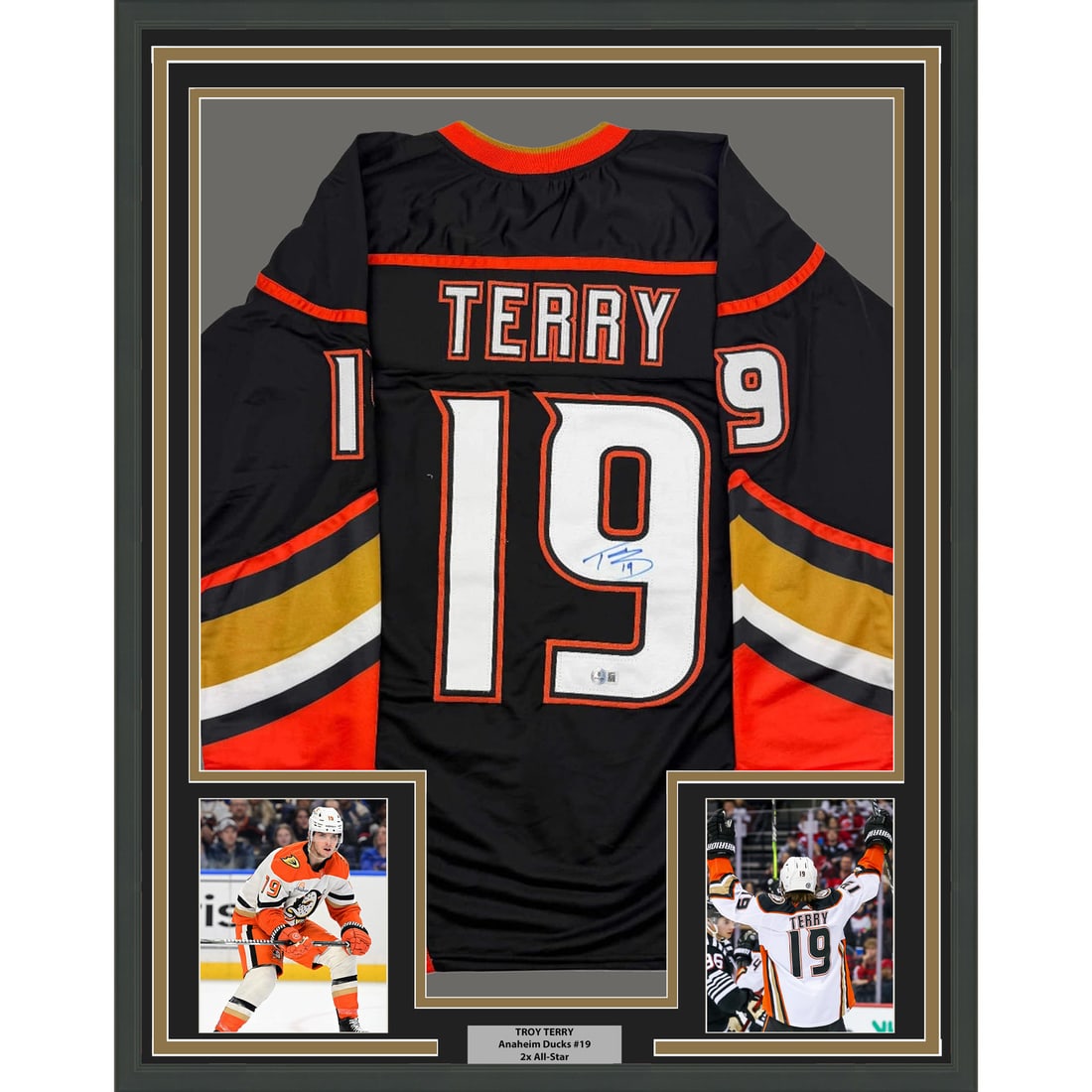 Framed Troy Terry Signed Jersey Anaheim Ducks Beckett Authenticated 35x39 (1 of 2)