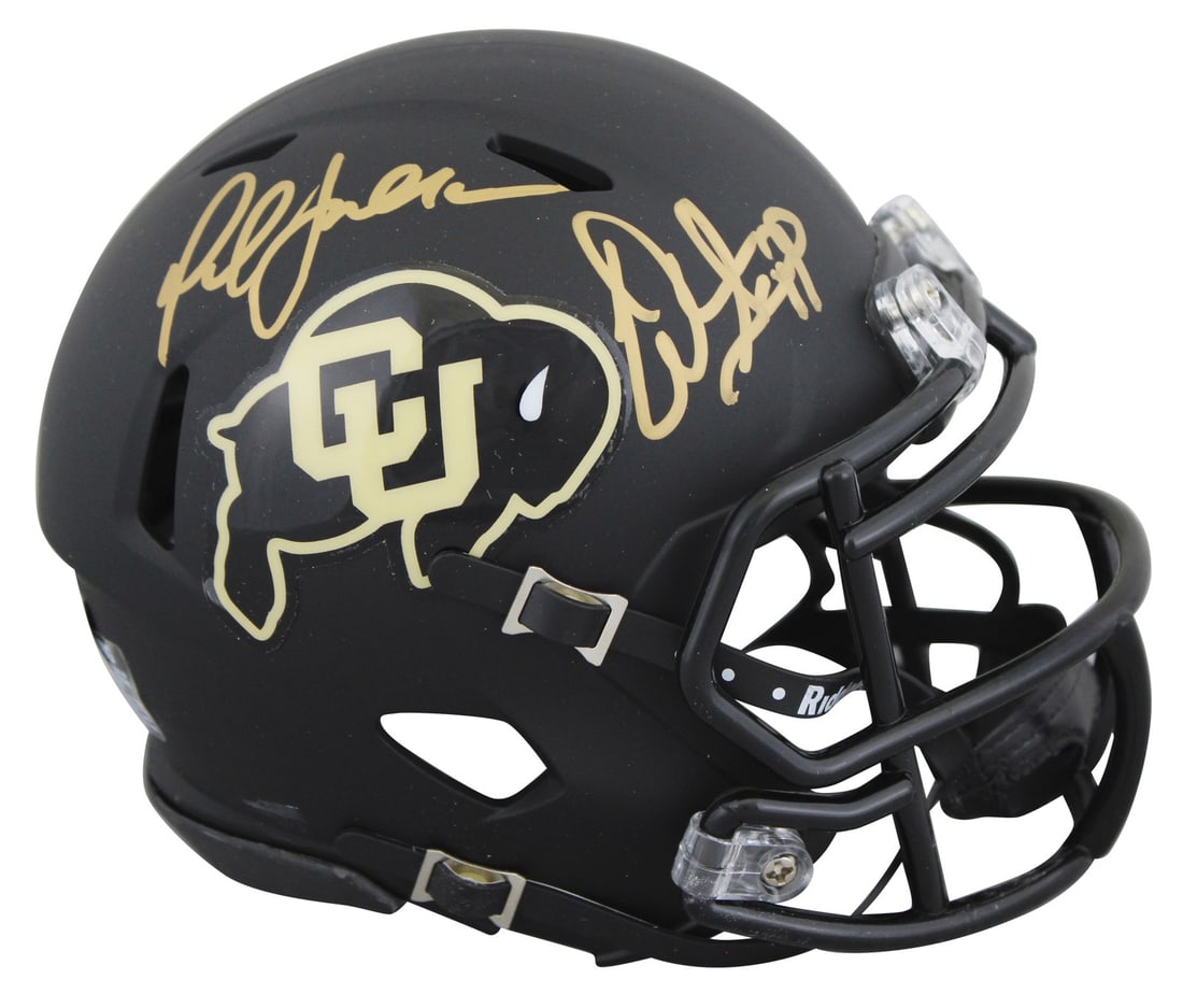 Warren Sapp Marshall Faulk Signed Colorado Mini Helmet BAS Authenticated: Warren Sapp Marshall Faulk Signed Colorado Mini Helmet BAS Authenticated This authentic black speed mini helmet, representing the Colorado Buffaloes, has been personally signed by football legends War