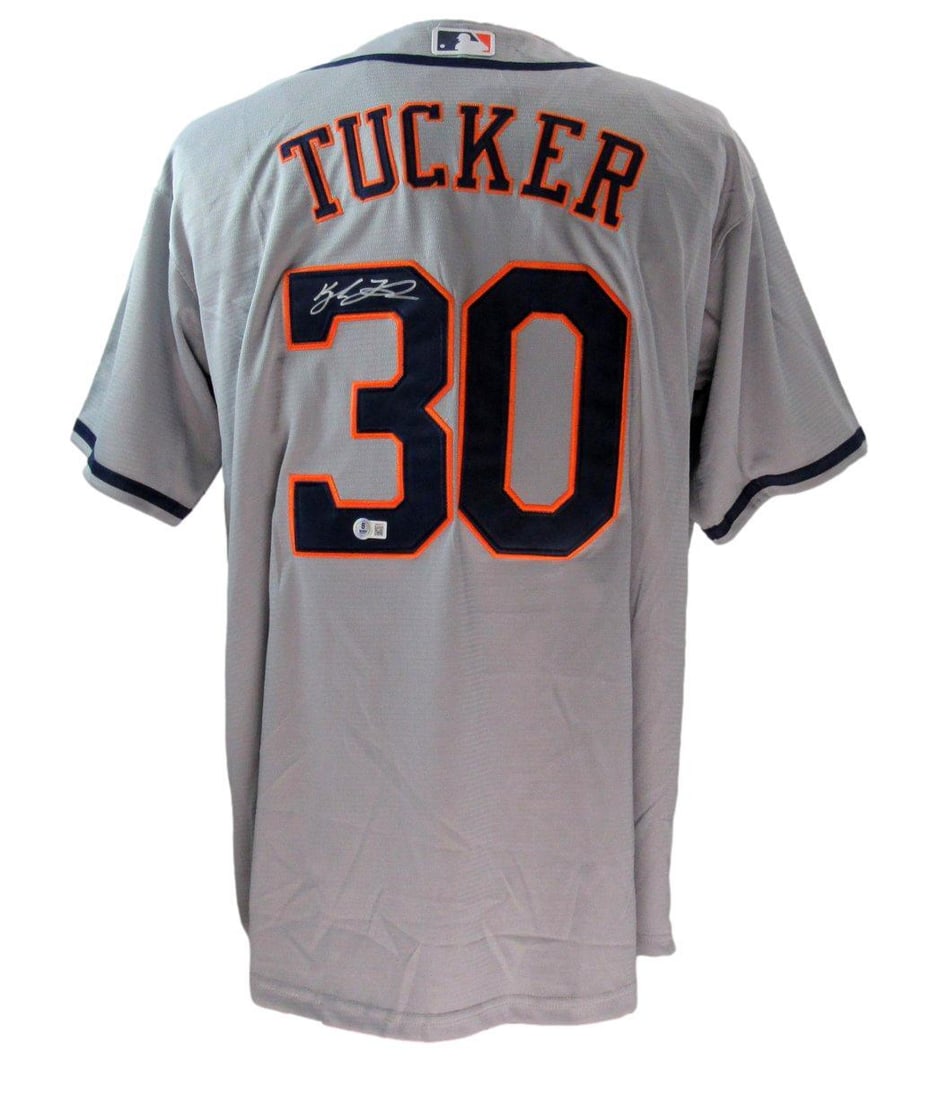 Kyle Tucker Signed Nike Houston Astros Grey Jersey Beckett Authenticated: Kyle Tucker Signed Nike Houston Astros Grey Jersey Beckett Authenticated This is a pre-owned Kyle Tucker Houston Astros signed Nike jersey in a large size, featuring a sleek grey design. The jersey is
