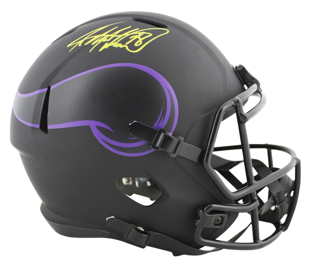 Adrian Peterson Signed Minnesota Vikings Eclipse Helmet BAS Witnessed: Adrian Peterson Signed Minnesota Vikings Eclipse Helmet BAS Witnessed A stunning addition to any Minnesota Vikings collection, this Adrian Peterson signed Eclipse Full Size Speed Replica Helmet showca