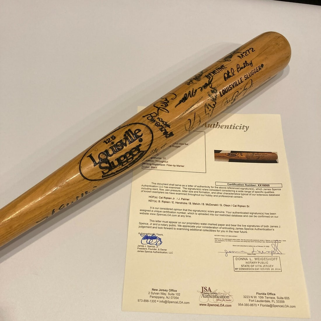 1991 Baltimore Orioles Signed Bat by Cal Ripken Sr Jr Billy JSA COA: 1991 Baltimore Orioles Signed Bat by Cal Ripken Sr Jr Billy JSA COA This is a 1990 Baltimore Orioles team-signed baseball bat featuring the autographs of 22 members from the 1991 season, including not