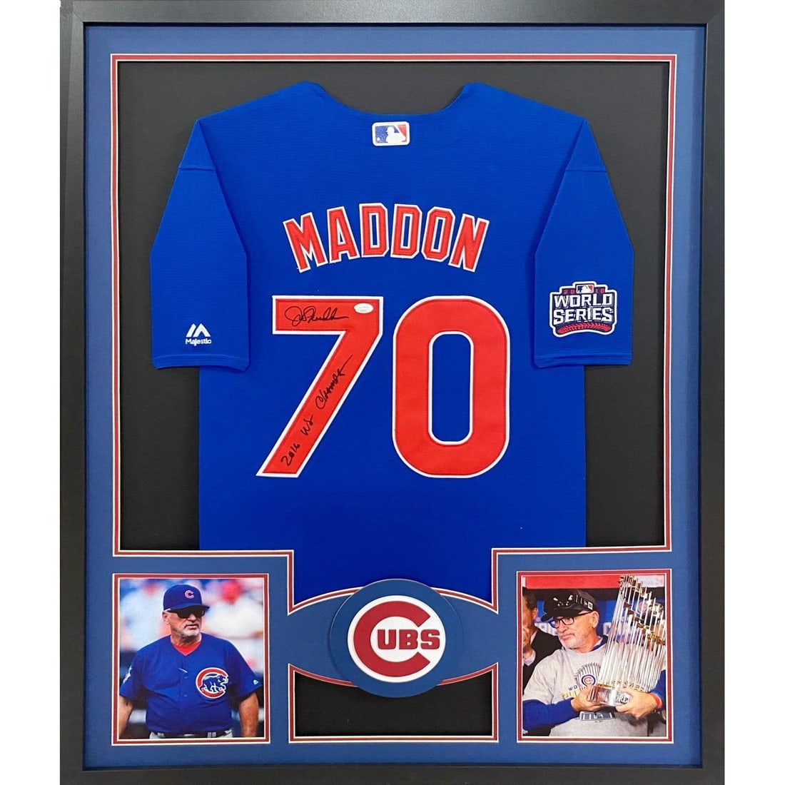 Joe Maddon Autographed Framed Jersey JSA Certified Chicago Cubs: Joe Maddon Autographed Framed Jersey JSA Certified Chicago Cubs Celebrate the legacy of Joe Maddon with this autographed framed jersey from the Chicago Cubs. This remarkable piece features a high-qual