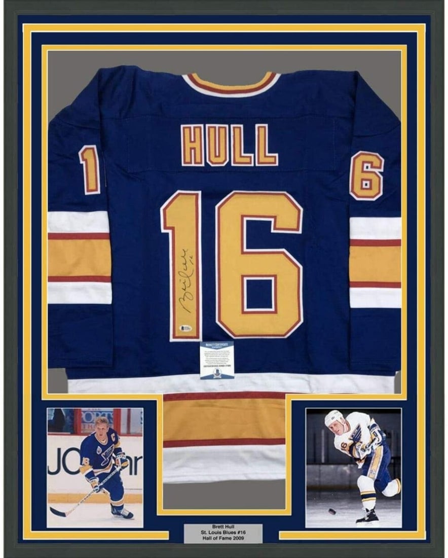 Framed Brett Hull Signed Jersey 35x39 St. Louis Blues Beckett COA (1 of 2)