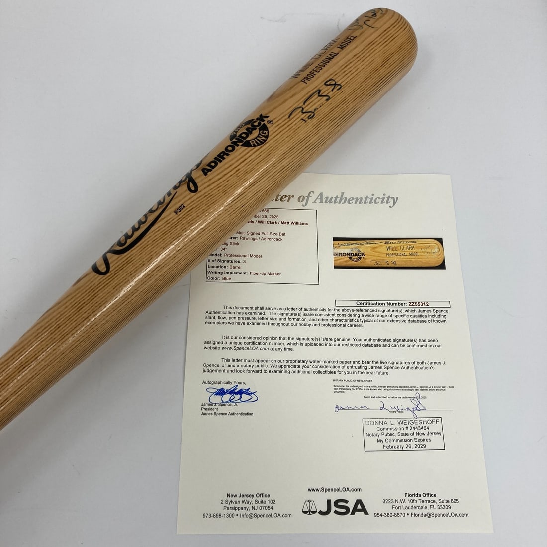 Barry Bonds Will Clark Matt Williams Signed Baseball Bat JSA COA (1 of 8)