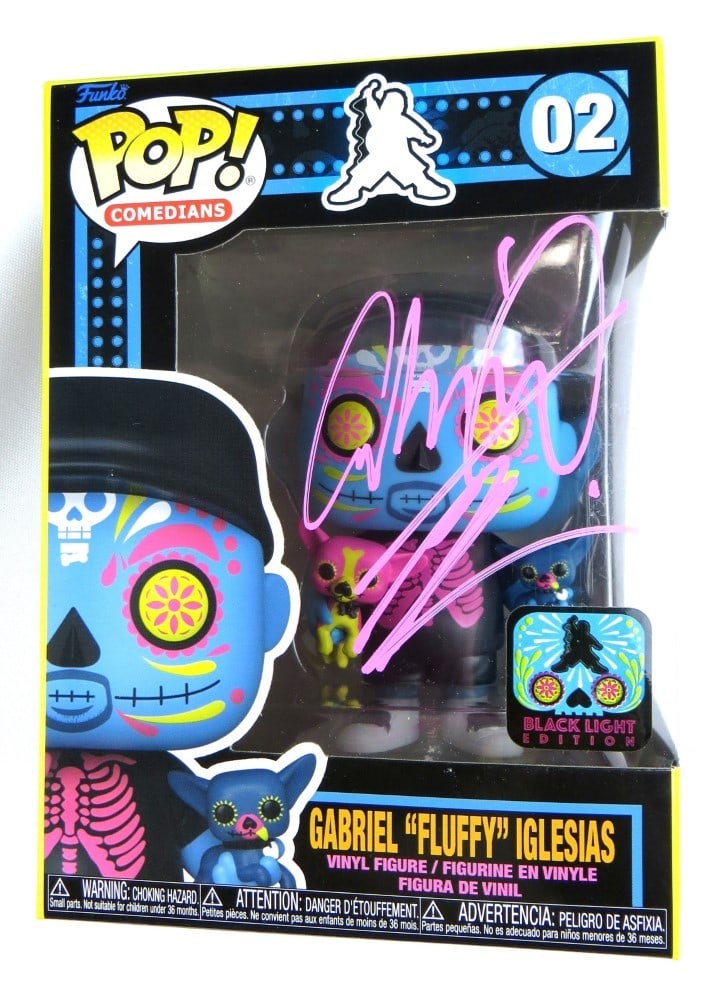 Gabriel Fluffy Iglesias Signed Funko POP! Figurine Beckett Authenticated: Gabriel Fluffy Iglesias Signed Funko POP! Figurine Beckett Authenticated This is a Funko POP! figurine featuring the beloved comedian Gabriel Fluffy Iglesias, signed by the artist himself. The autogra