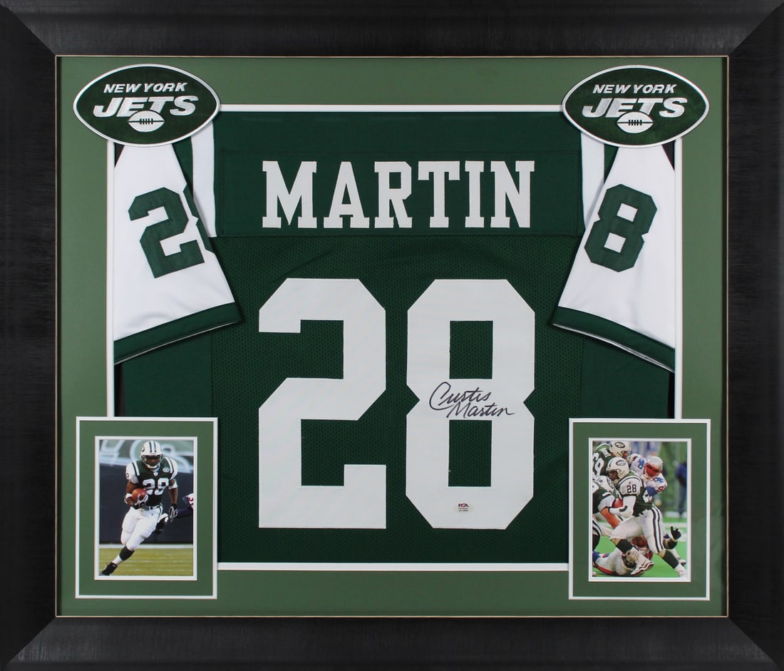 Curtis Martin Autographed Green Pro Style Framed Jersey PSA Certified: Curtis Martin Autographed Green Pro Style Framed Jersey PSA Certified This authentic autographed green pro style framed jersey has been personally signed by Curtis Martin, legendary player of the New