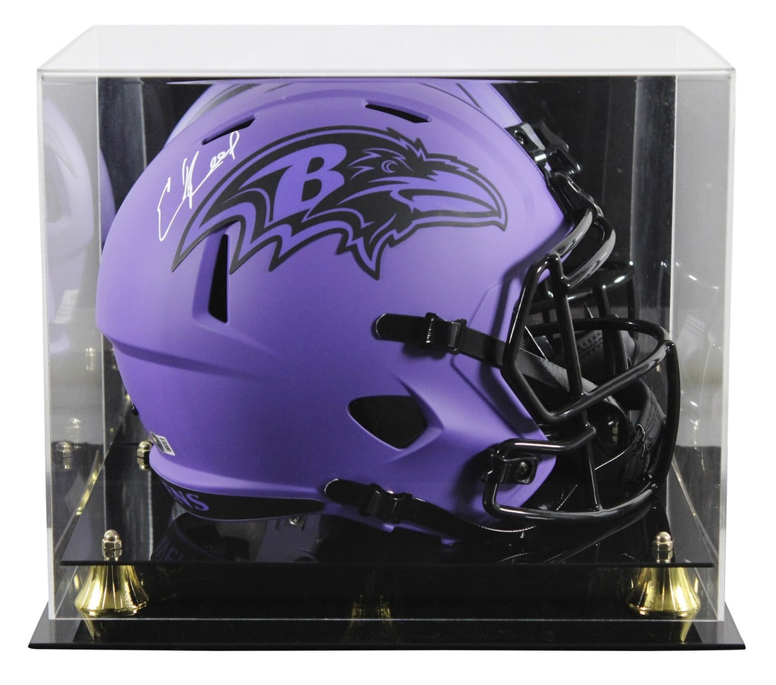 Ed Reed Autographed Ravens Full Size Speed Helmet with Display Case BAS: Ed Reed Autographed Ravens Full Size Speed Helmet with Display Case BAS This is an original Ed Reed signed full-size speed replica helmet of the Baltimore Ravens, complete with a UV mirrored back acry