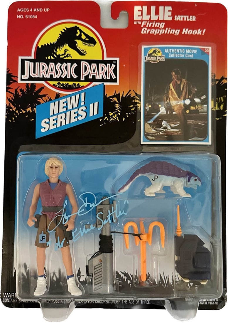 Jurassic Park Ellie Sattler Figure Signed by Laura Dern Beckett Authenticated: Jurassic Park Ellie Sattler Figure Signed by Laura Dern Beckett Authenticated This original 1993 Jurassic Park Series II Ellie Sattler action figure, produced by Kenner, is a must-have for collectors