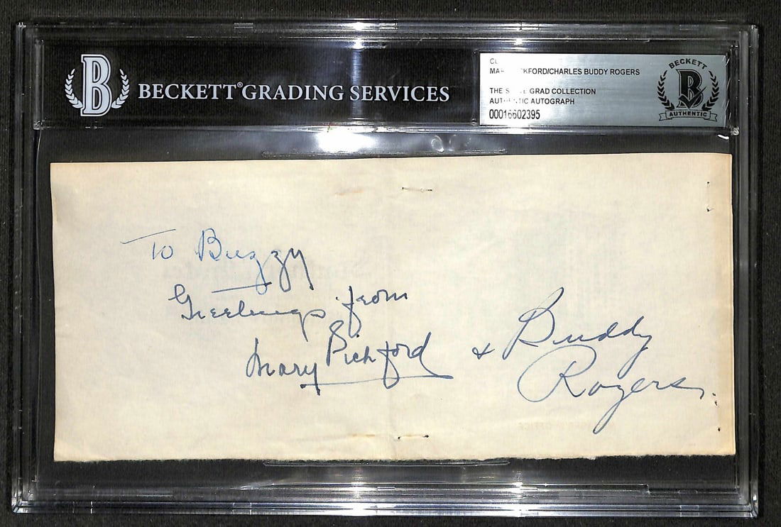 Mary Pickford Buddy Rogers Signed Autographed Page Beckett Certified: Mary Pickford Buddy Rogers Signed Autographed Page Beckett Certified This is an original autographed page featuring the signatures of legendary actors Mary Pickford and Buddy Rogers. The signatures we