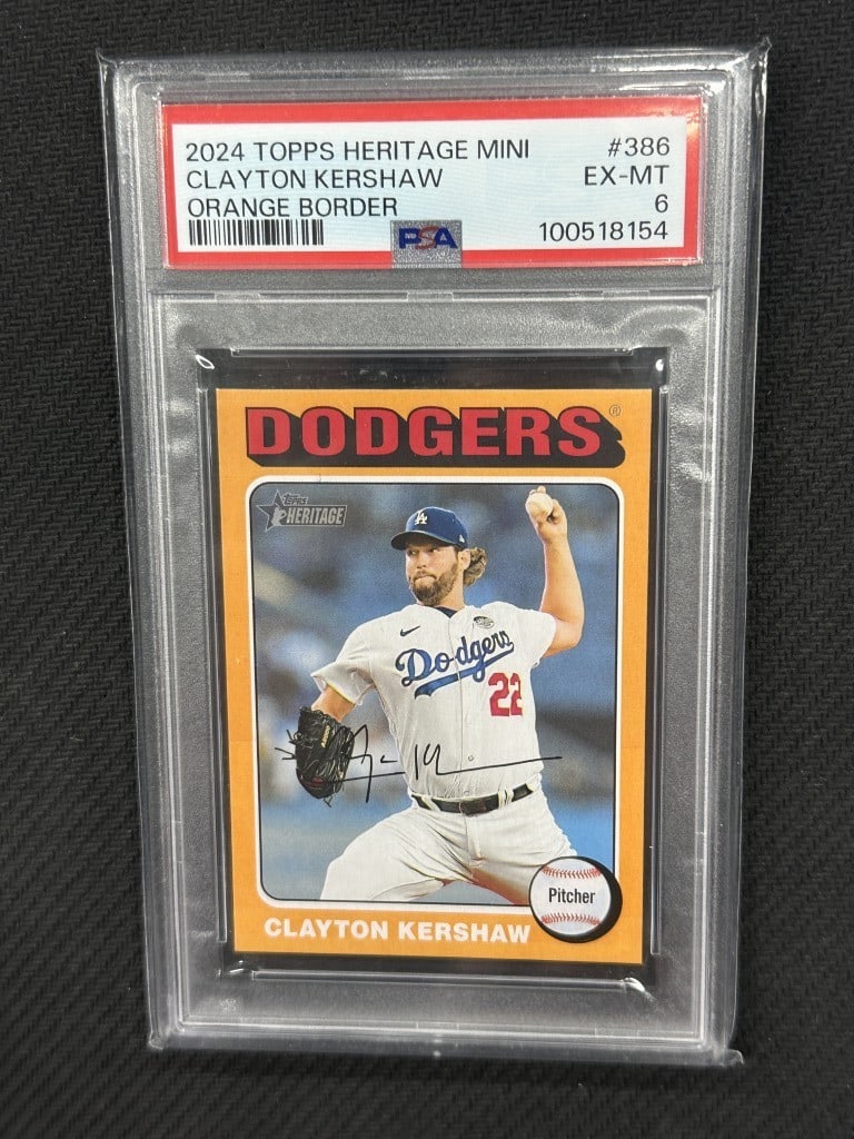 Clayton Kershaw 2024 Topps Heritage Mini Orange Border PSA 6 Dodgers Card #386 (1 of 2)