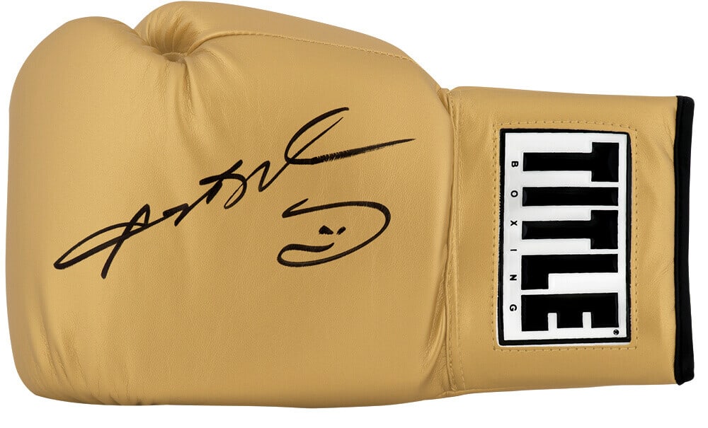 Sugar Ray Leonard Signed Title Gold Boxing Glove with Sports COA (1 of 1)