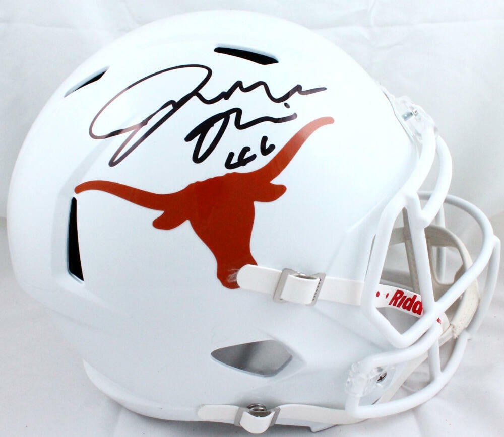 Joseph Ossai Autographed Texas Longhorns Full Size Helmet Beckett Authenticated: Joseph Ossai Autographed Texas Longhorns Full Size Helmet Beckett Authenticated This is an authentic University of Texas football helmet featuring the signature of player Joseph Ossai. The helmet is a