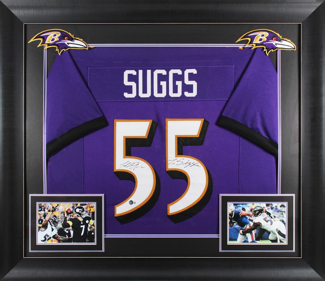 Terrell Suggs Signed Purple Pro Style Framed Jersey BAS Authenticated: Terrell Suggs Signed Purple Pro Style Framed Jersey BAS Authenticated This autographed Purple Pro Style Framed Jersey, personally signed by Terrell Suggs of the Baltimore Ravens, showcases the inscrip