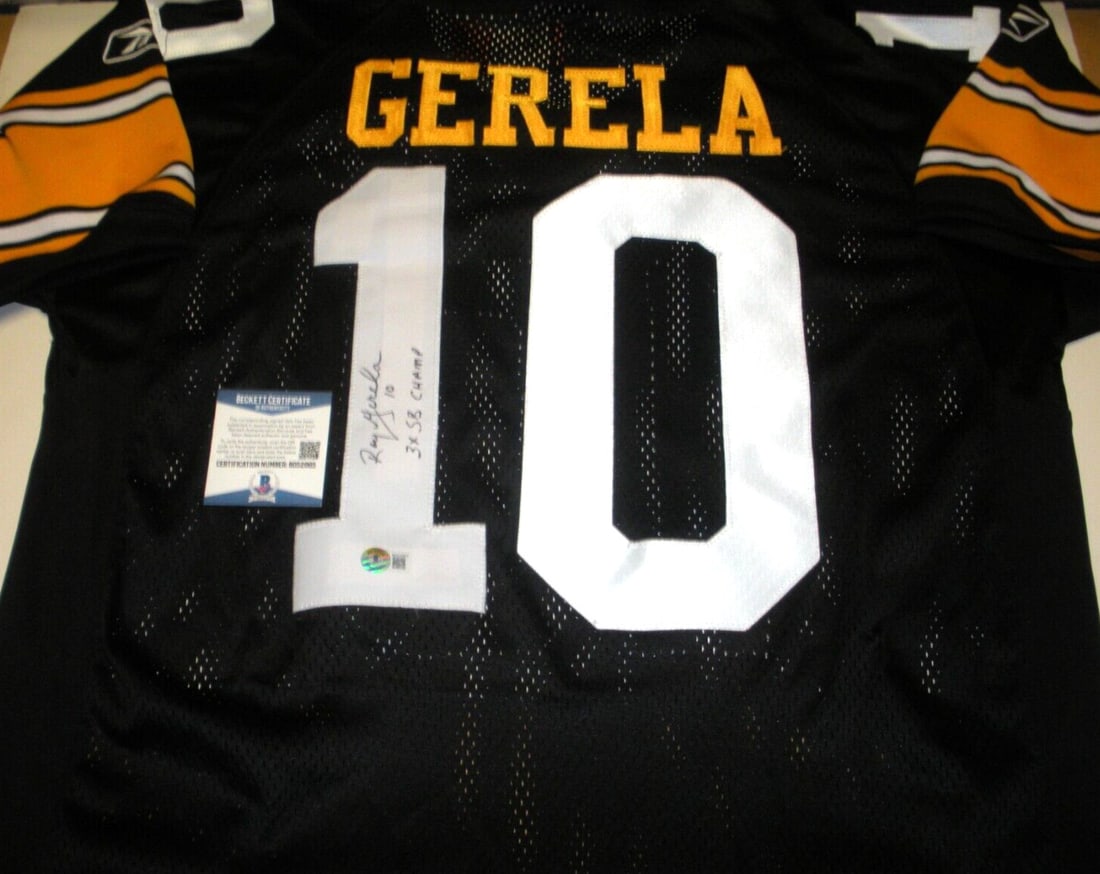 Roy Gerela Pittsburgh Steelers Signed Reebok Jersey with COA: Roy Gerela Pittsburgh Steelers Signed Reebok Jersey with COA This is an officially licensed Reebok jersey, signed by ROY GERELA, a former Pittsburgh Steeler. This jersey is a great collectible for foo