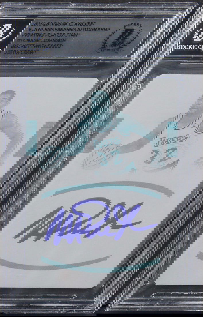 Magic Johnson Signed 2019 Panini Flawless Cyan #17 Card Beckett Authenticated (1 of 2)