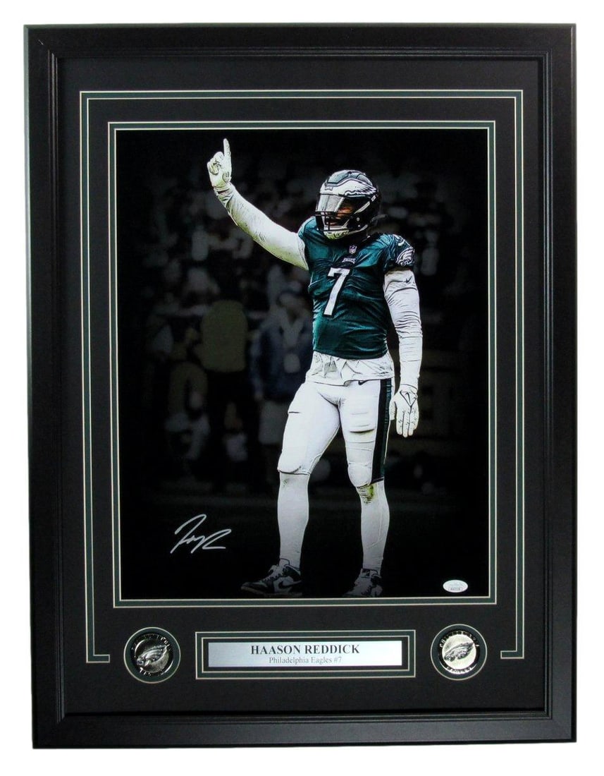 Haason Reddick 16x20 Autographed Photo Philadelphia Eagles Framed JSA Certified: Haason Reddick 16x20 Autographed Photo Philadelphia Eagles Framed JSA Certified This is a Haason Reddick autographed 16x20 photo of the Philadelphia Eagles, beautifully framed for display. The outer f