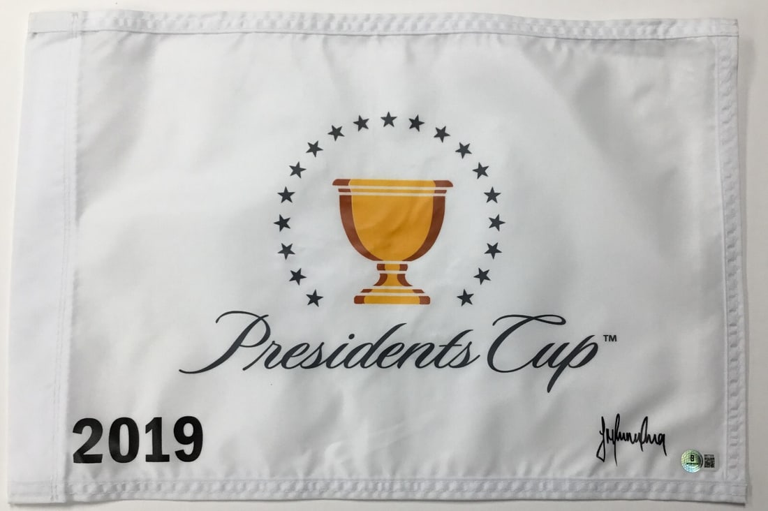 Justin Immelmann Signed 2019 Presidents Cup Pin Flag Beckett Authenticated: Justin Immelmann Signed 2019 Presidents Cup Pin Flag Beckett Authenticated Celebrate the legacy of golf with this officially licensed 2019 Presidents Cup pin flag, uniquely signed by PGA star Justin I