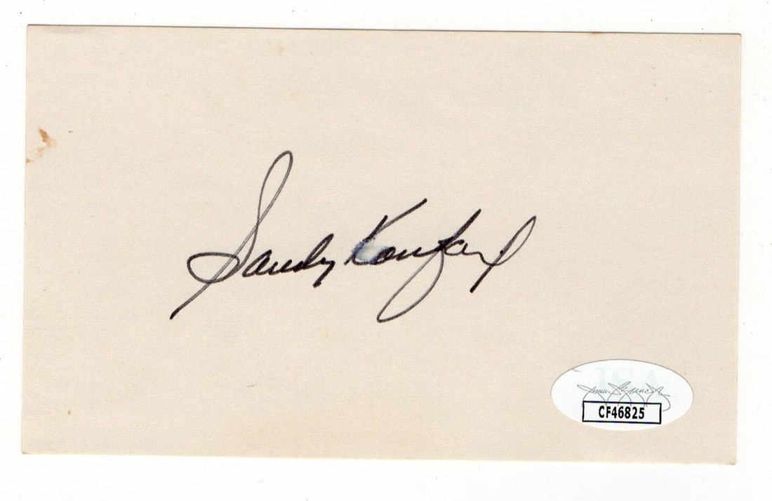 Sandy Koufax Autographed 3X5 Index Card Dodgers JSA Certified (1 of 2)