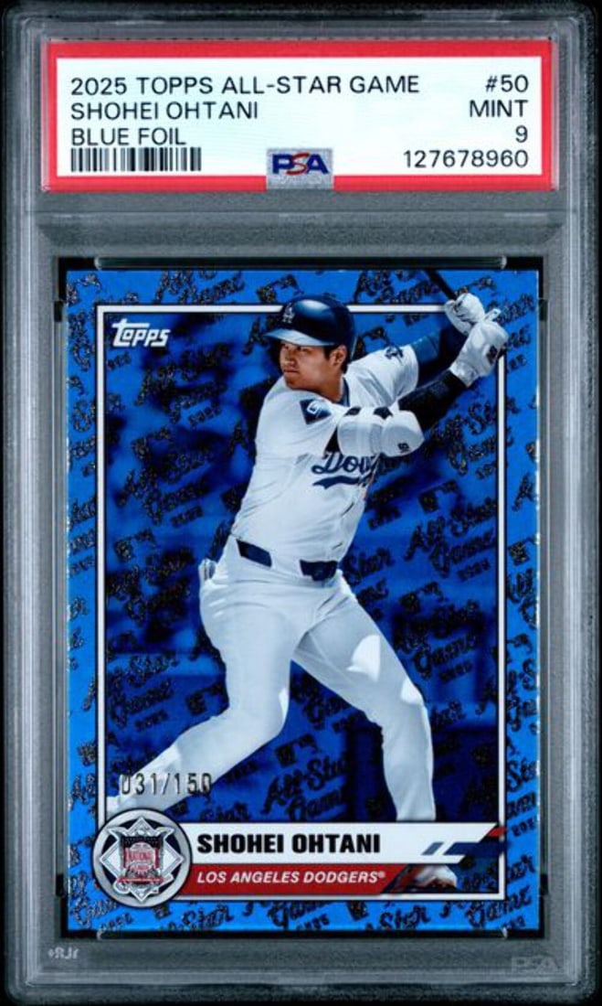 PSA 9 Blue Foil 2025 Topps All Star Shohei Ohtani Card #50 of 150 (1 of 2)