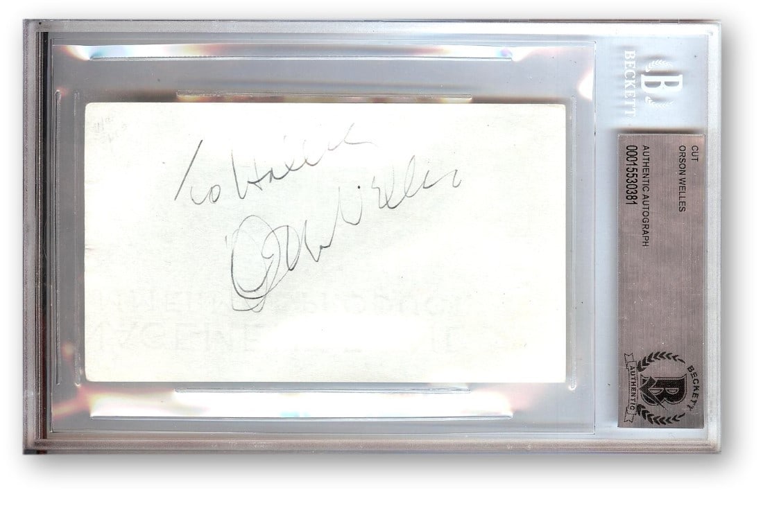 Orson Welles Autographed Cut Signature Citizen Kane Beckett Authenticated: Orson Welles Autographed Cut Signature Citizen Kane Beckett Authenticated This is an autographed cut signature of Orson Welles, famous for his role in the cinematic masterpiece 'Citizen Kane.' The sig
