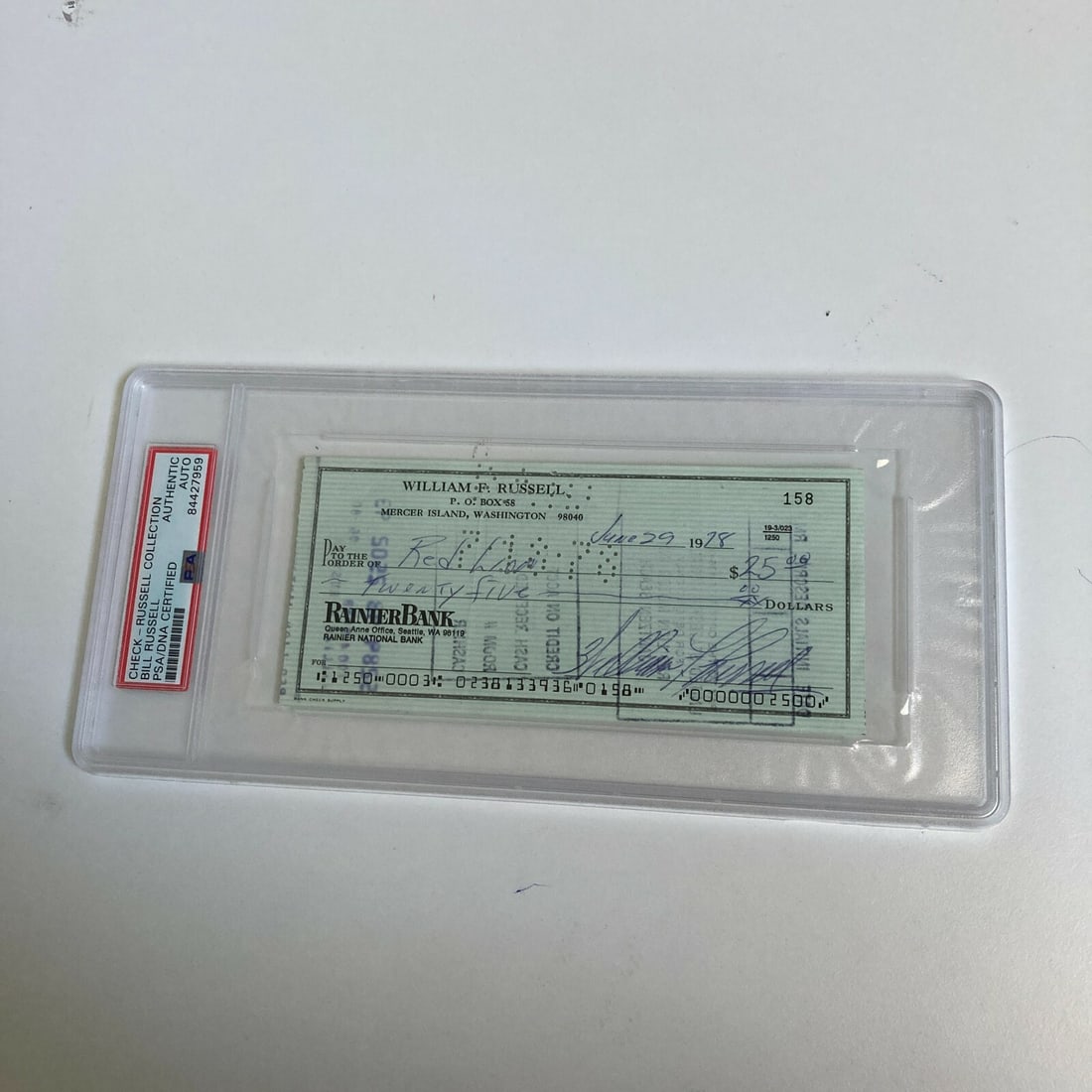 Bill Russell Autographed Bank Check PSA DNA Boston Celtics HOF Legend: Bill Russell Autographed Bank Check PSA DNA Boston Celtics HOF Legend This is an original autographed bank check signed by NBA legend Bill Russell, a renowned figure in basketball history and a member