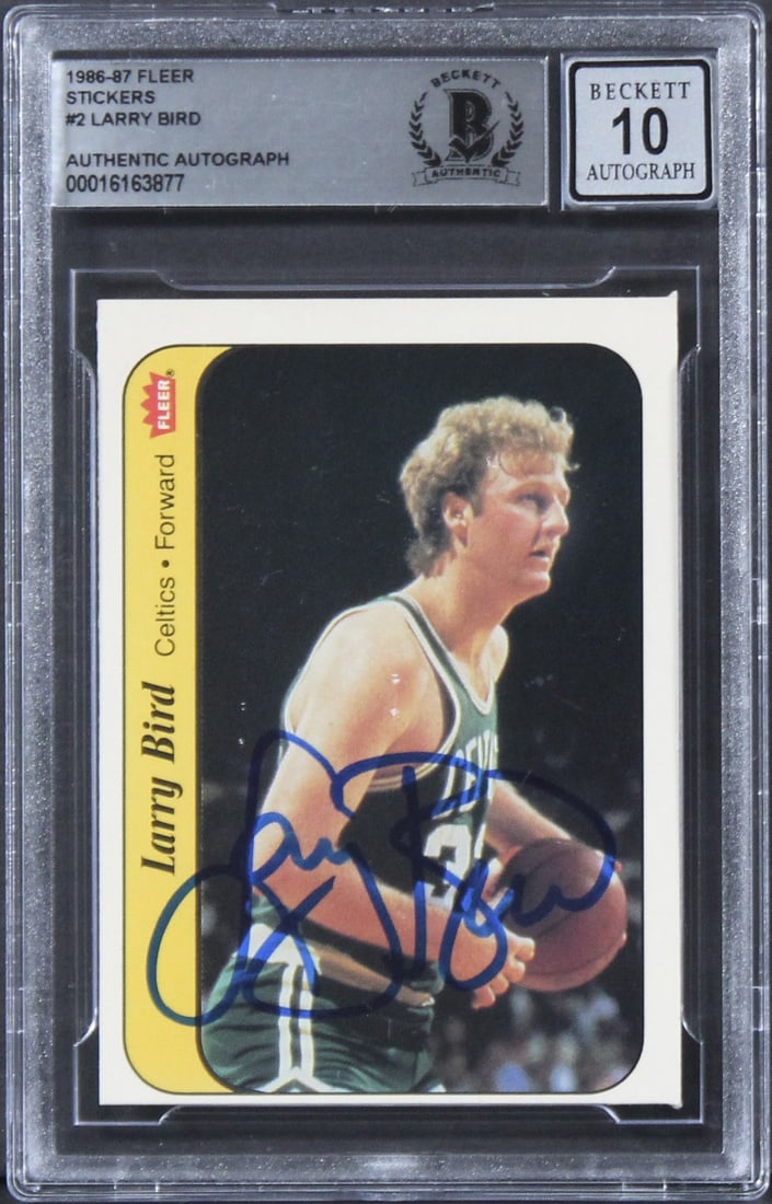 Larry Bird Signed 1986 Fleer Stickers #2 Gem Mint 10 Beckett Authenticated (1 of 2)