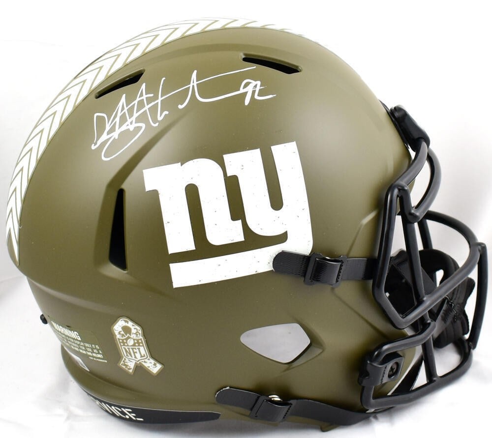 Michael Strahan Signed Giants Salute to Service Helmet Beckett Auth: Michael Strahan Signed Giants Salute to Service Helmet Beckett Auth Celebrate the legacy of Michael Strahan with this signed full-size Salute to Service Speed helmet. This original piece is a must-hav