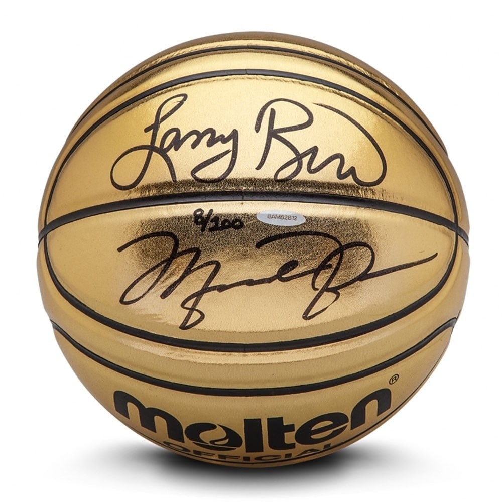 Michael Jordan Larry Bird Dual Signed Limited Edition Gold Basketball #/100: Michael Jordan Larry Bird Dual Signed Limited Edition Gold Basketball #/100 This limited edition Molten Gold basketball features dual signatures from legendary players Michael Jordan and Larry Bird, w