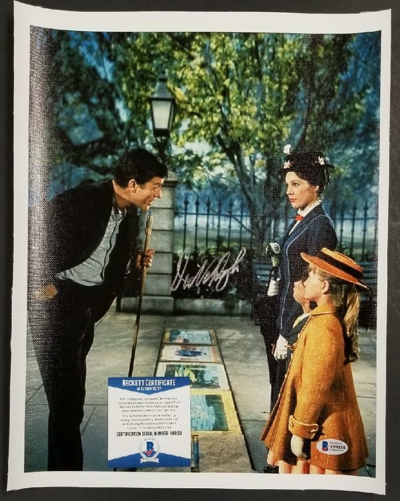 Dick Van Dyke Signed Mary Poppins 11x14 Canvas Photo Beckett COA: Dick Van Dyke Signed Mary Poppins 11x14 Canvas Photo Beckett COA This is an original signed photograph featuring Dick Van Dyke from the classic film 'Mary Poppins'. The 11x14 canvas photo showcases Va
