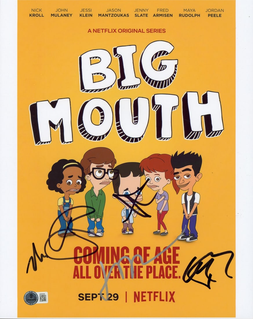 Big Mouth Signed 11x14 Photo by Rogan Scheer Duplass Scott Raphael BAS: Big Mouth Signed 11x14 Photo by Rogan Scheer Duplass Scott Raphael BAS This stunning 11x14 photograph features the signatures of Seth Rogan, Paul Scheer, Mark Duplass, Adam Scott, and June Diane Rapha