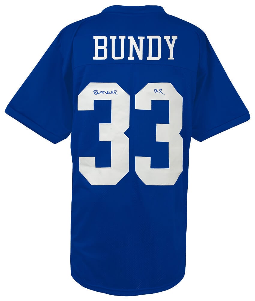 Ed O'Neill Signed Al Bundy #33 Polk High Jersey with COA: Ed O'Neill Signed Al Bundy #33 Polk High Jersey with COA This is an original Ed O'Neill signed Al Bundy #33 Polk High School blue custom football jersey, featuring the character name inscription 'Al'.