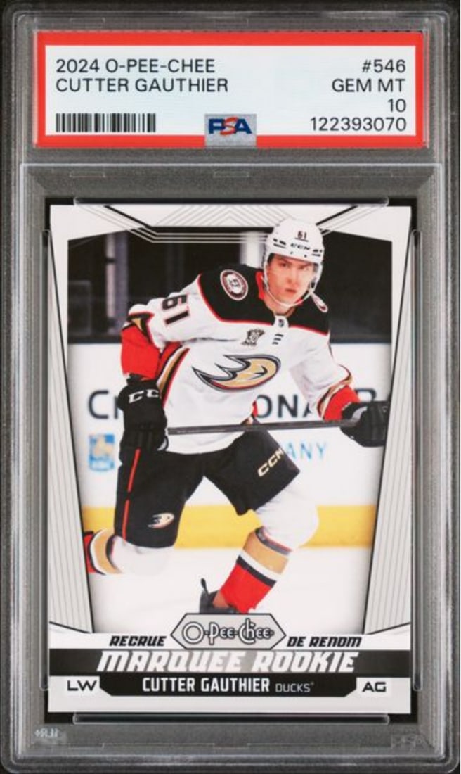 2024 Upper Deck O-Pee-Chee Cutter Gauthier #546 Rookie RC PSA 10 Gem: 2024 Upper Deck O-Pee-Chee Cutter Gauthier #546 Rookie RC PSA 10 Gem This 2024 Upper Deck O-Pee-Chee Cutter Gauthier #546 Rookie RC Card is graded a perfect PSA 10 Gem by Professional Sports Authentic