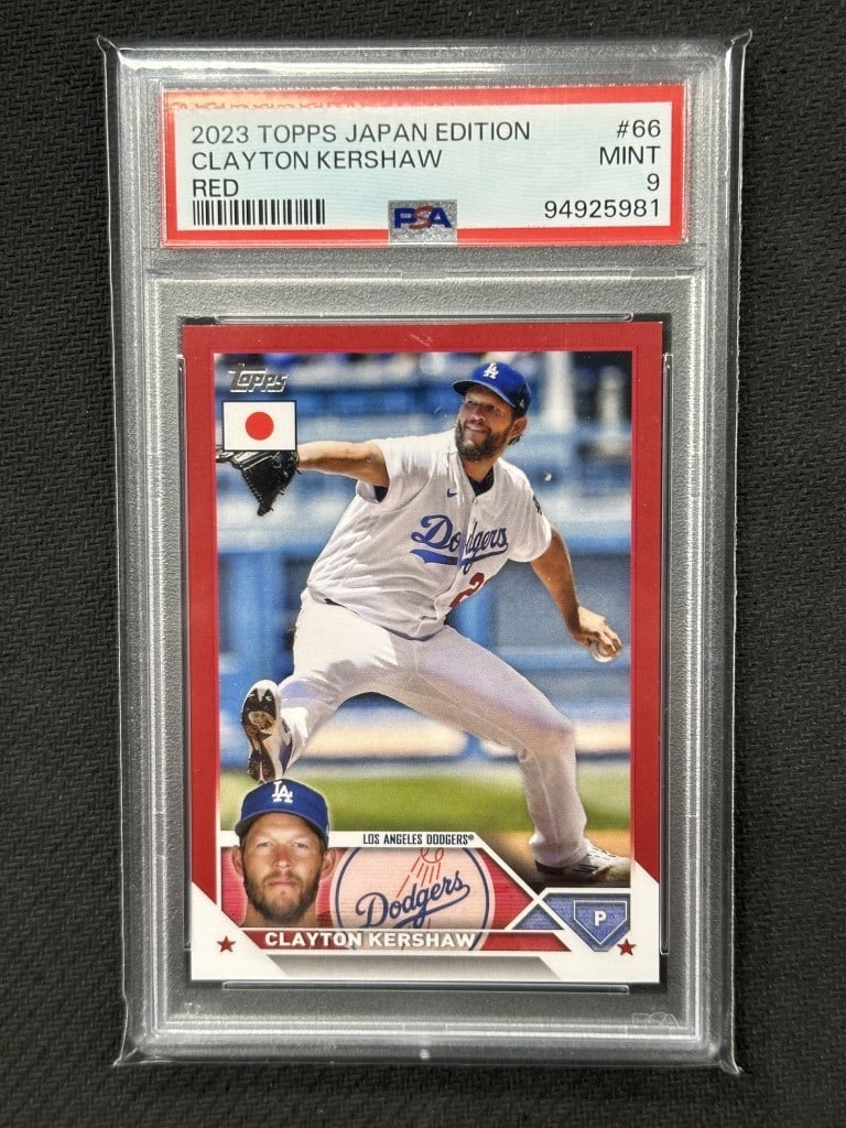 Clayton Kershaw 2023 Topps Japan Red Border PSA 9 Dodgers Card #66: Clayton Kershaw 2023 Topps Japan Red Border PSA 9 Dodgers Card #66 This highly collectible Clayton Kershaw baseball card from the 2023 Topps Japan Edition features a striking red border and is graded
