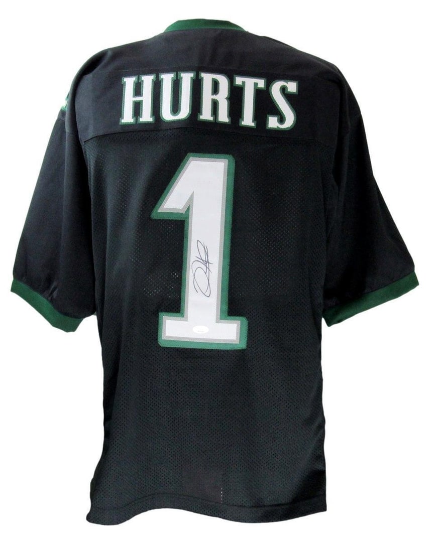 Signed Black Custom Eagles Jersey Jalen Hurts JSA Authenticated: Signed Black Custom Eagles Jersey Jalen Hurts JSA Authenticated This Jalen Hurts Autographed Black Custom Football Jersey is a must-have for any Philadelphia Eagles fan. Featuring a size XL, this jers